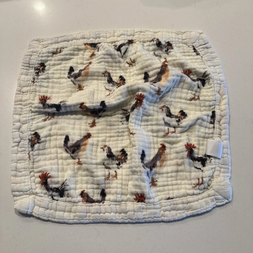 Milkbarn Bamboo Blend Chicken Print Burp Cloth Tiny‎ Lovey Country Farm Cottage